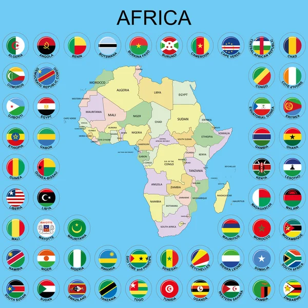 Африка - прапори навколо карти — стоковий вектор