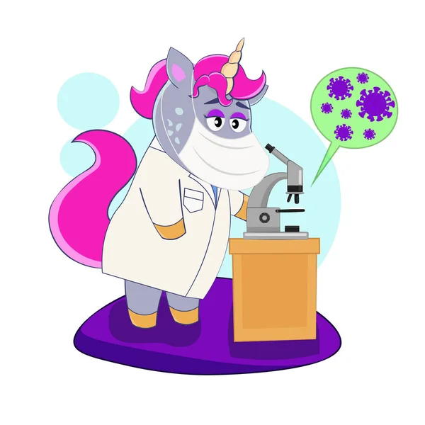 Une Licorne Mignonne Dans Masque Protection Examine Virus Covide Sous — Image vectorielle