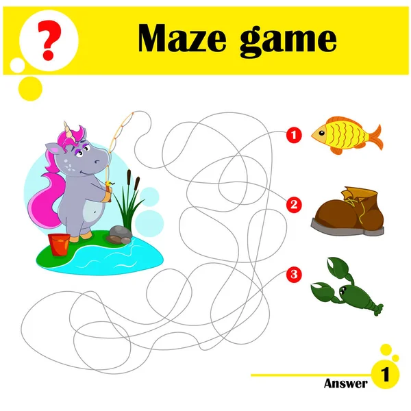 Jeu Éducatif Pour Les Enfants Labyrinthe Licorne Attrapé Poisson Une — Image vectorielle