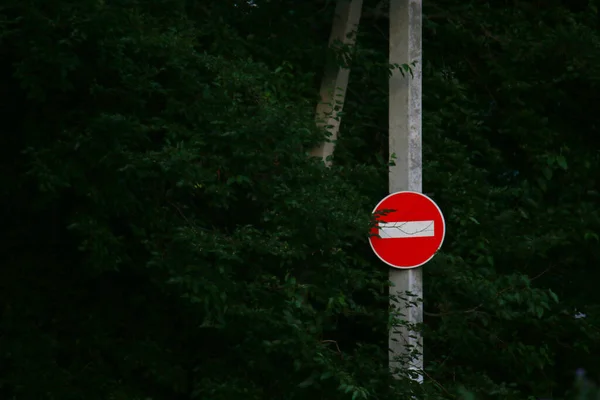 Road Sign Green Bushes — Fotografia de Stock