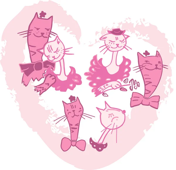 Valentinskarte mit verliebten Katzen in rosa Farbe — Stockvektor