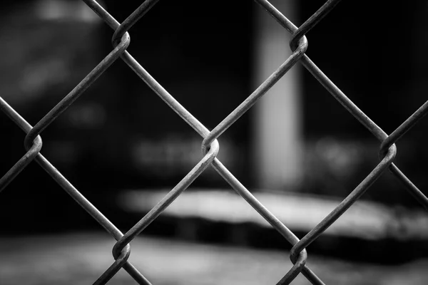 Abstract wire metal fence with blurry background — Stock Photo, Image