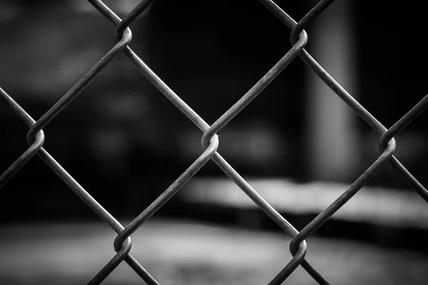 Abstract wire metal fence with blurry background — Stock Photo, Image