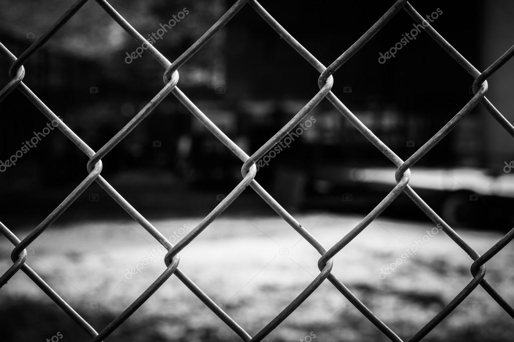 Abstract wire metal fence with blurry background Stock Photo by