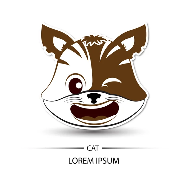 Logo wajah kucing tertawa dan vektor latar belakang putih - Stok Vektor