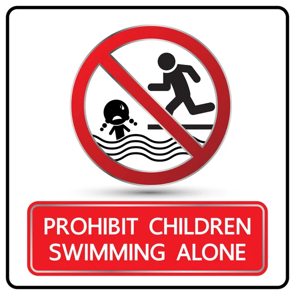 Verbieten, dass Kinder allein schwimmen Zeichenvektor — Stockvektor