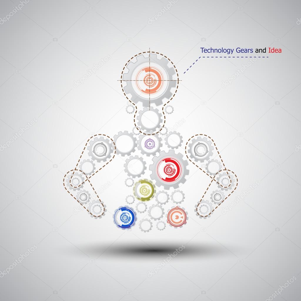 Human with set of gears and idea vector background