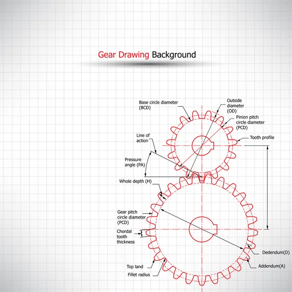 Engrenage de dessin sur papier graphique — Image vectorielle