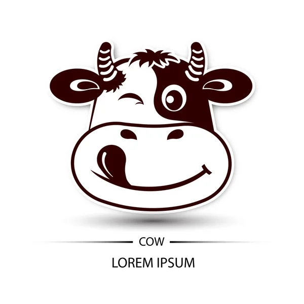 Vaca cara feliz logotipo y fondo blanco vector ilustración — Vector de stock