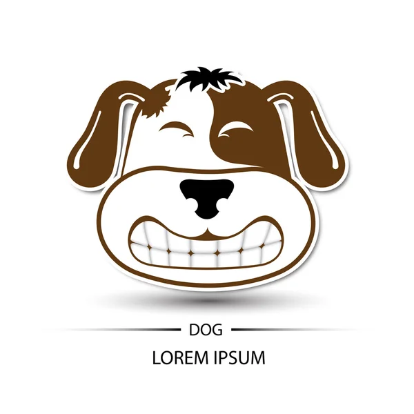 Wajah anjing melihat logo senyum gigi dan cahaya latar belakang putih - Stok Vektor