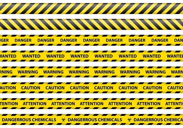 Precaución y peligro cinta signo blanco fondo vector ilustra — Vector de stock