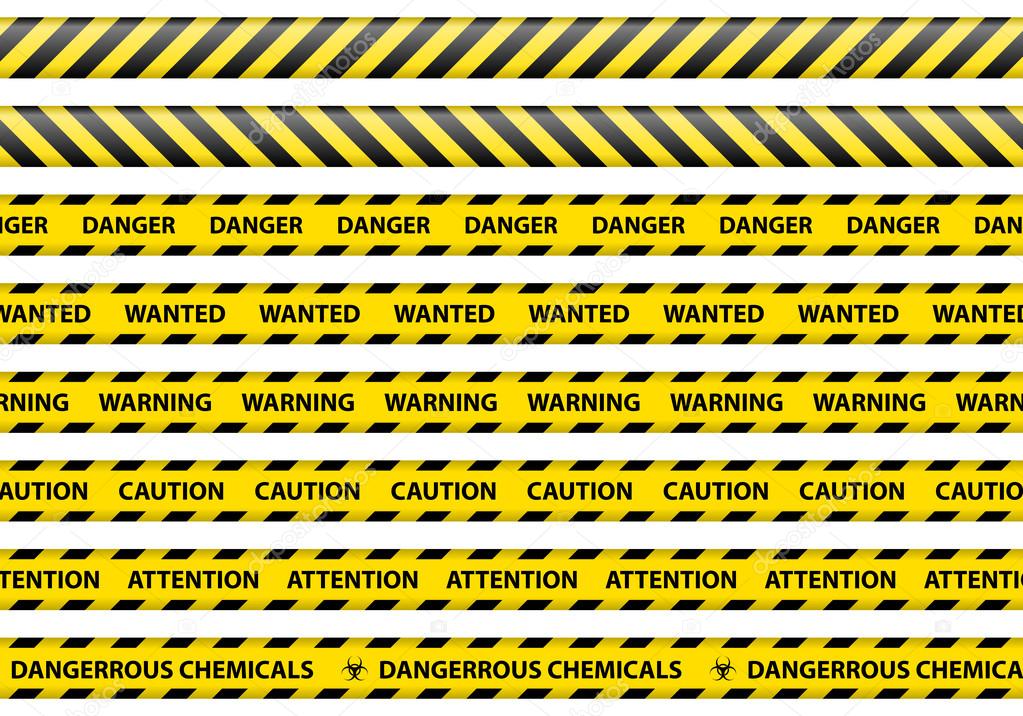 Caution and danger ribbon sign white background vector illustrat