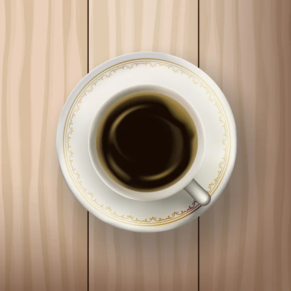 木製の背景ベクトルにコーヒー カップ — ストックベクタ