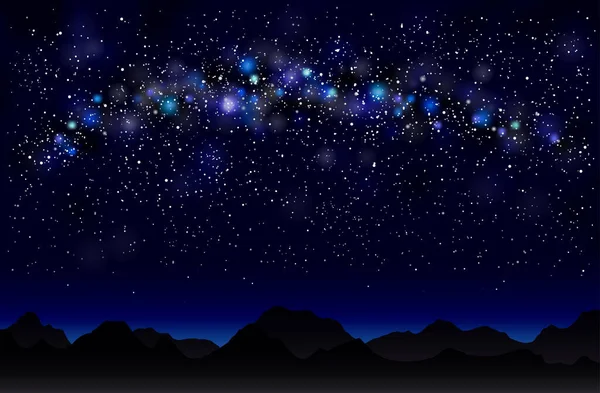 Melkweg Bergen Nacht Sterrenhemel Achtergrond Illustratie — Stockvector