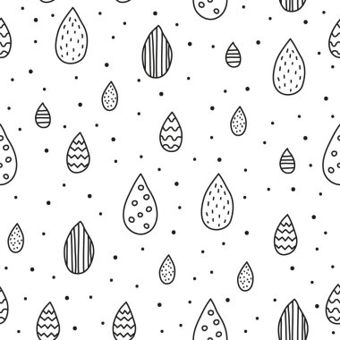 Dekoratif yağmur damlalarıyla siyah ve beyaz desenli..