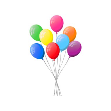 Beyaz arkaplanda izole edilmiş renkli düz helyum balonları.
