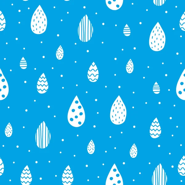 Blue Seamless Pattern Doodle White Decorative Rain Drops — Stock Vector