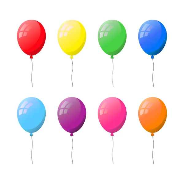 Set Colorful Flat Helium Balloons Isolated White Background — Stock Vector