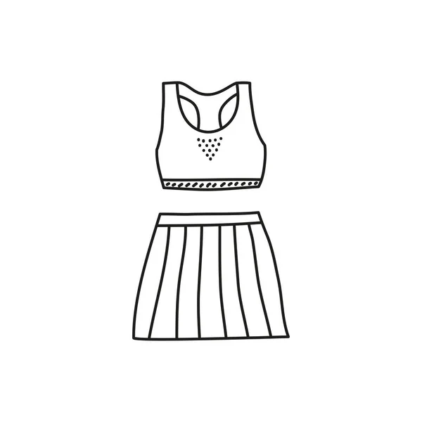 涂鸦勾勒出网球女子运动服的轮廓 包括上衣和白色背景的裙子 — 图库矢量图片