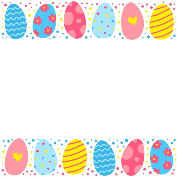 Poster Cute Doodle Colorful Easter Eggs Space Text White Background — 스톡 벡터