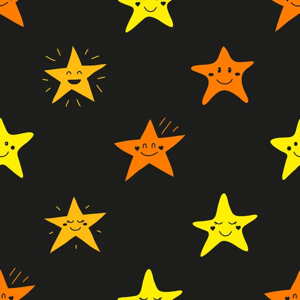 Nahtloses Muster Mit Doodle Bunten Glücklichen Sternen — Stockvektor