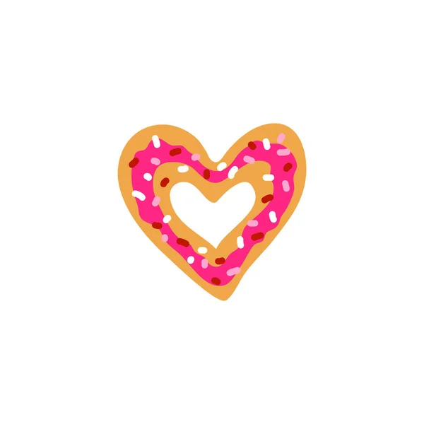 Doodle Bunten Herzförmigen Glasierten Donut Isoliert Auf Weißem Hintergrund — Stockvektor