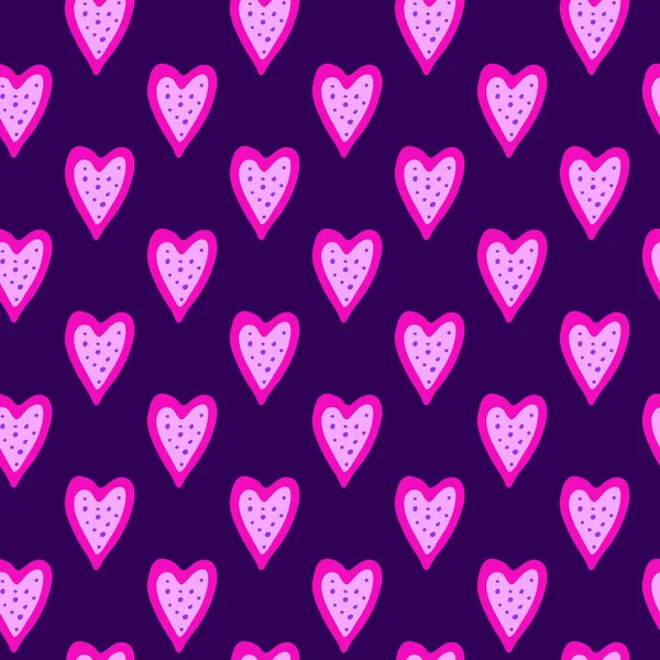 Cute Violet Seamless Pattern Doodle Heart Shaped Cookies — Stock Vector