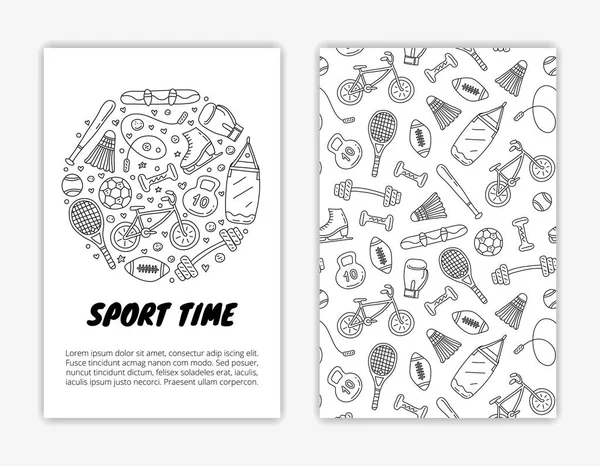 Card Templates Doodle Outline Sport Items Equipment Used Clipping Mask — 스톡 벡터