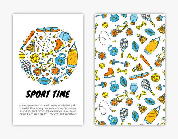 Card Templates Doodle Colored Sport Items Equipment Used Clipping Mask — 스톡 벡터