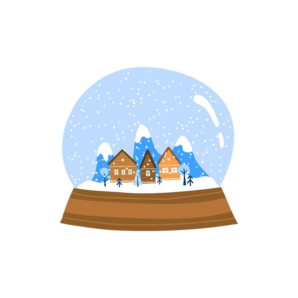 Boule Globe Verre Doodle Avec Maisons Montagnes Arbres Dans Style — Image vectorielle