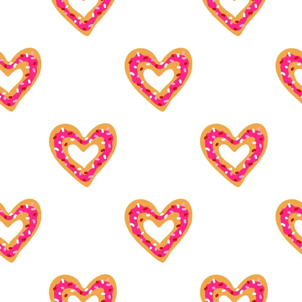 Симпатичный Бесшовный Рисунок Каракулями Форме Сердца Пончиков — стоковый вектор