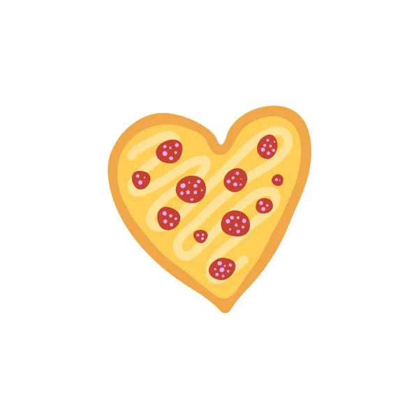 Színes Doodle Szív Alakú Pizza Pepperoni Elszigetelt Fehér Alapon — Stock Vector