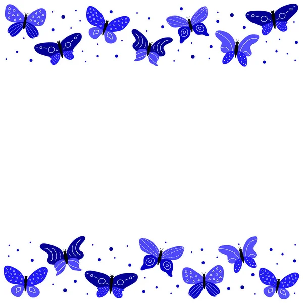 Affiche Avec Des Papillons Doodle Décoratifs Bleus Design Géométrique Sur — Image vectorielle