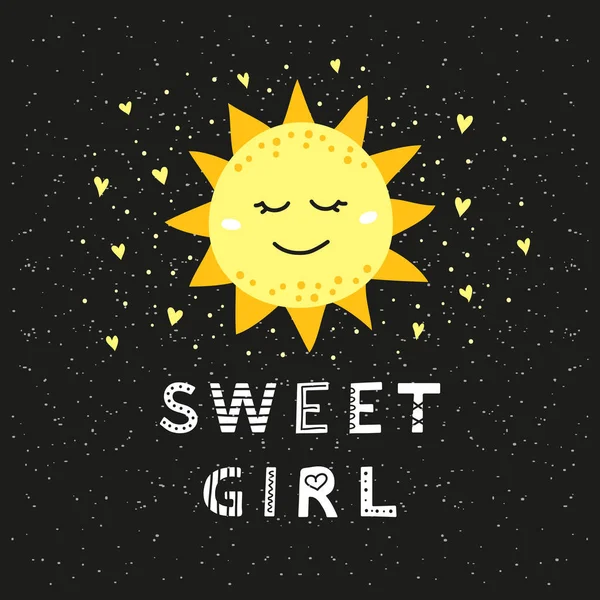 Αφίσα Doodle Happy Sun Χαρακτήρα Και Γράμματα Σκανδιναβικό Στυλ — Διανυσματικό Αρχείο