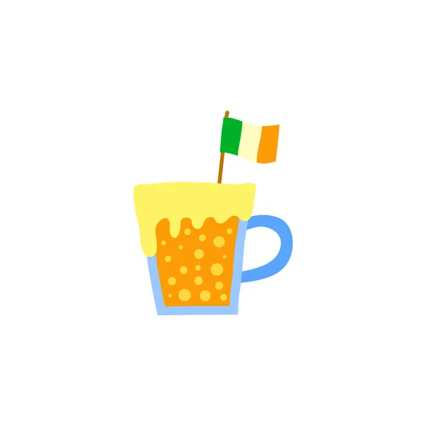 Cerveza Colorida Doodle Taza Vidrio Con Bandera Irlandesa Aislada Sobre — Vector de stock