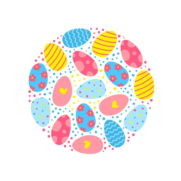 Coloridos Huevos Pascua Garabato Compuestos Forma Círculo — Vector de stock