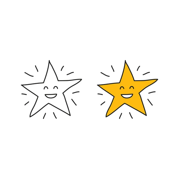 Gekritzelte Umrisse Und Farbige Sterne Glücklich Charakter Symbol Isoliert Auf — Stockvektor