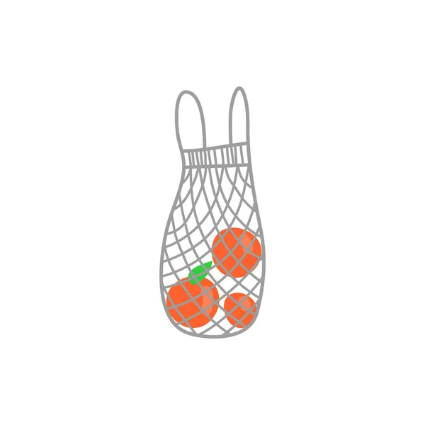 Doodle Eco String Bag Fruits Isolated White Background — 스톡 벡터