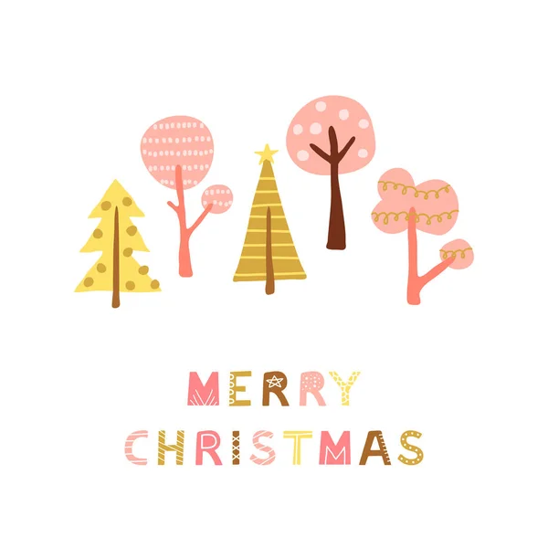 Grupo Garabatos Escandinavos Letras Feliz Navidad Colores Oro Rosa — Vector de stock