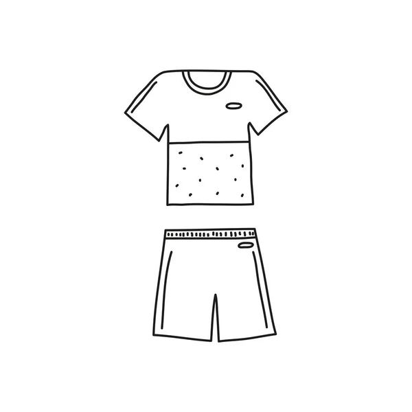 Doodle Outline Big Tennis Sportswear Including Shirt Shorts Isolated White — 스톡 벡터