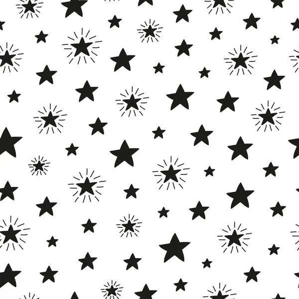 Patrón Sin Costura Blanco Negro Con Estrellas Abstractas Garabato — Vector de stock