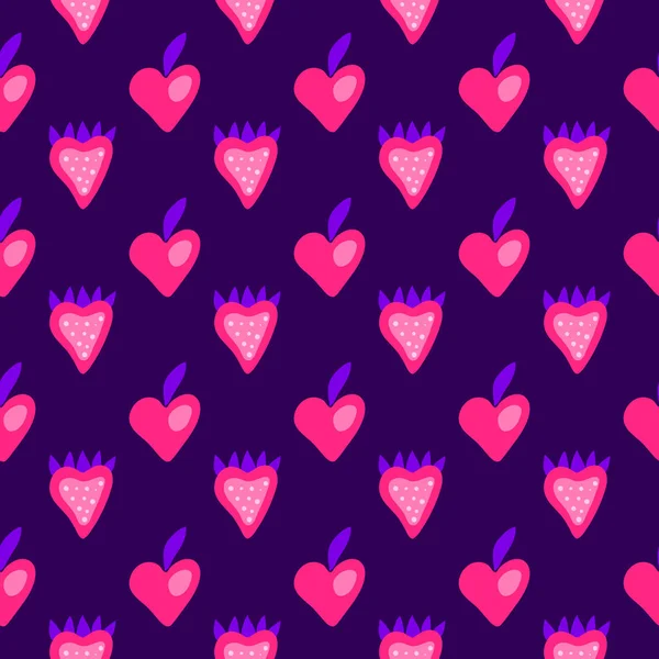 Lindo Patrón Inconsútil Colorido Con Fresas Forma Corazón Garabato Melocotones — Vector de stock