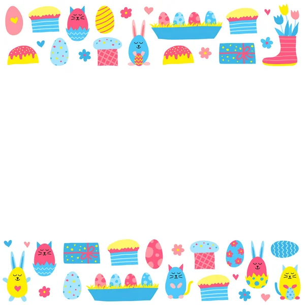 Poster Cute Doodle Colorful Easter Icons White Background — Stock Vector