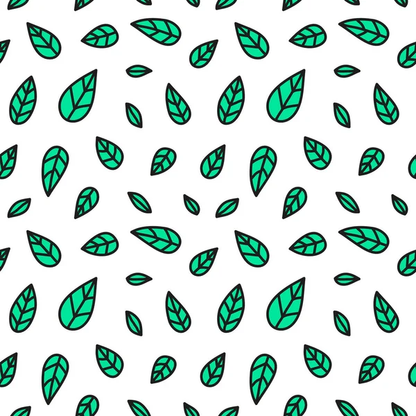 Einfaches Nahtloses Muster Mit Kritzelgrünen Blättern — Stockvektor