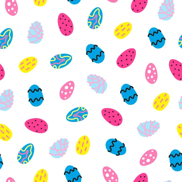 Seamless Pattern Cute Doodle Colorful Easter Eggs — Stock Vector