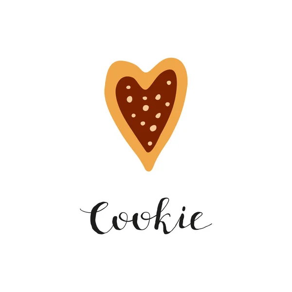 Biscuit Coloré Forme Coeur Doodle Avec Chocolat Lettrage Isolé Sur — Image vectorielle