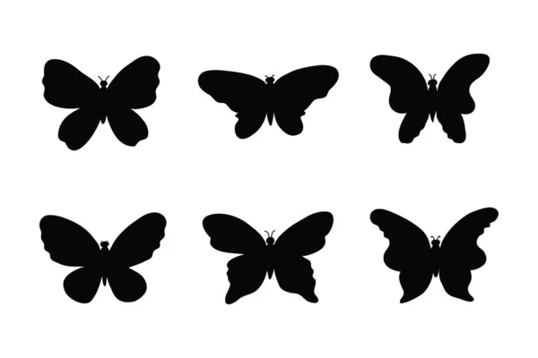 Ensemble Silhouettes Papillon Noir Doodle Sur Ailes Isolées Sur Fond — Image vectorielle