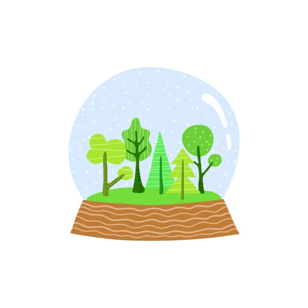 Doodle Szklana Kula Kulowa Zielonymi Drzewami Stylu Skandynawskim Izolowane Białym — Wektor stockowy