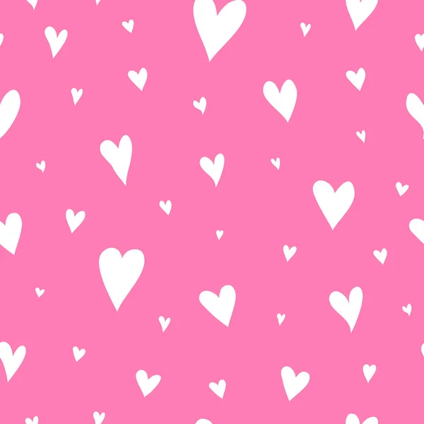 Ροζ Girly Αδιάλειπτη Μοτίβο Doodle Λευκές Καρδιές — Διανυσματικό Αρχείο