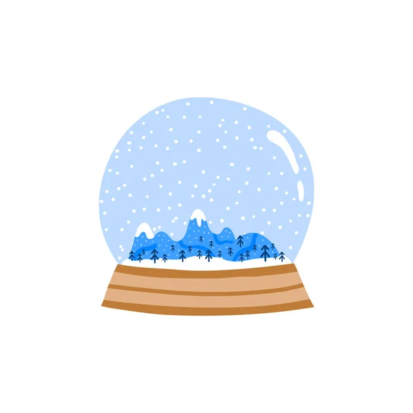 Boule Globe Verre Doodle Avec Montagnes Enneigées Sapins Dans Style — Image vectorielle